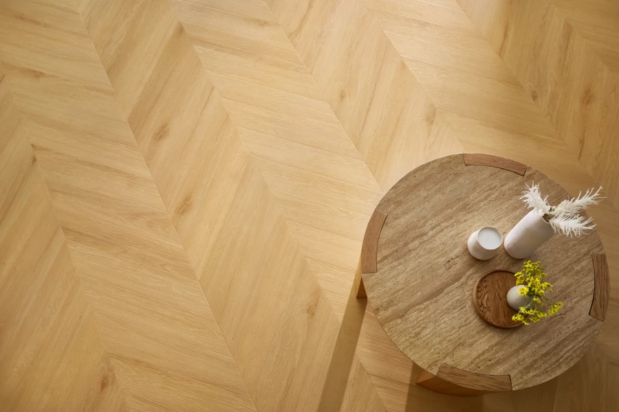 Rigid Klick-Vinyl Chevron-Fischgräten Virgin Oak 45°